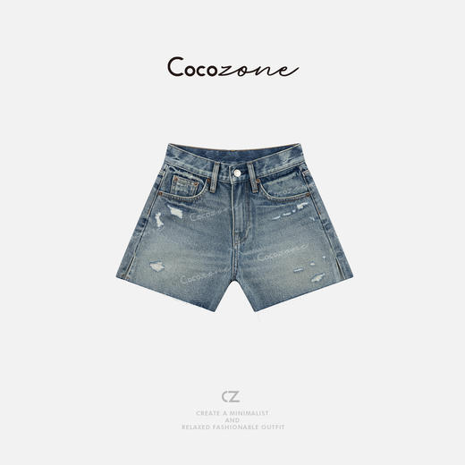 COCO ZONE 刘一一【100棉】做旧水洗毛边裤脚牛仔短裤CD1A0836 商品图0