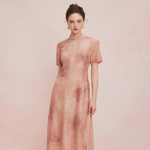 QF821斯尔丽25夏季新款旗袍奥黛A摆晕染效果手工盘扣旗开得胜连衣裙 商品图2