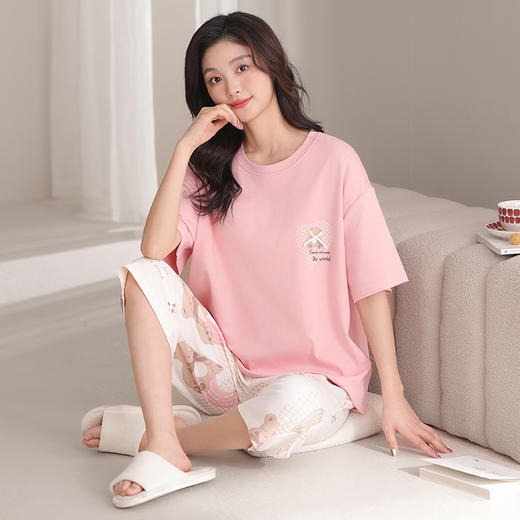 法黛琪夏季纯棉带胸垫七分裤套装女 商品图1