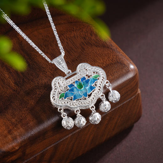 子佩集S990银【暗香莲影】套链【MX015】纯银花丝锁珐琅彩莲花荷花项链2504 商品图2