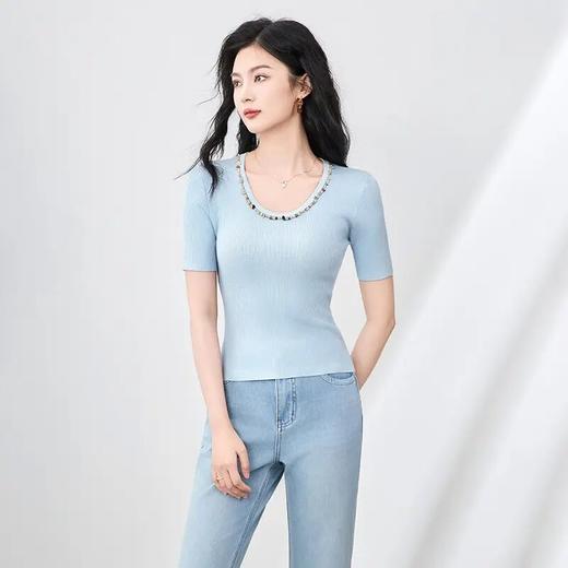 【高货wl】全新升级【铂金会员183/天猫249/差价66】(01751) 洛诗琳设计感重工圆领钉珠天丝钩花针织衫时尚显瘦上衣 商品图1