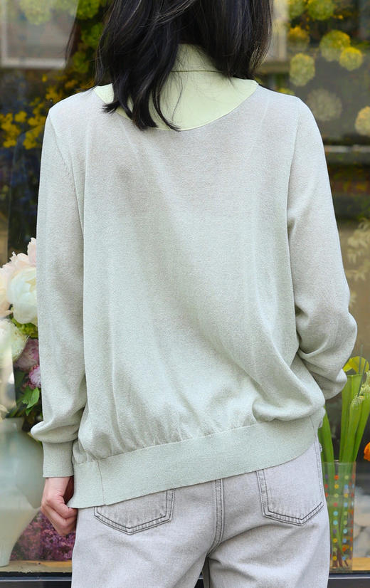 TYNVIE 轻质雪纺针织撞色西装式开衫 - 绿色 商品图7