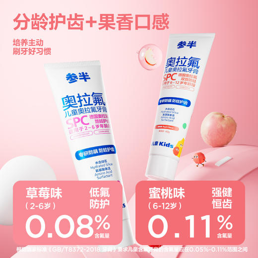 参半儿童牙膏奥拉氟防蛀2-6-12岁低含氟防龋齿宝宝牙膏 商品图3