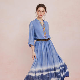 QF502斯尔丽25新款波西米亚风浪漫风海边度假刺绣上衣搭配圆摆半裙套装
