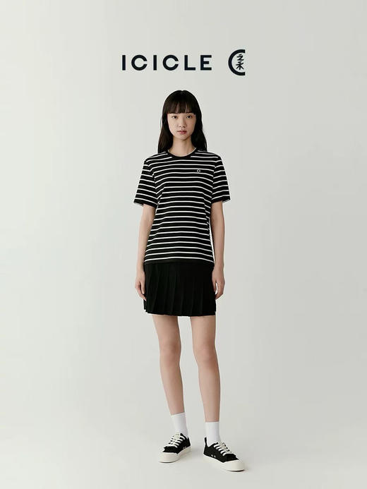 【有货 拍下改价】IC之禾 极简黑白条纹撞色百搭 圆领棉弹螺纹撞色短袖T恤 商品图9