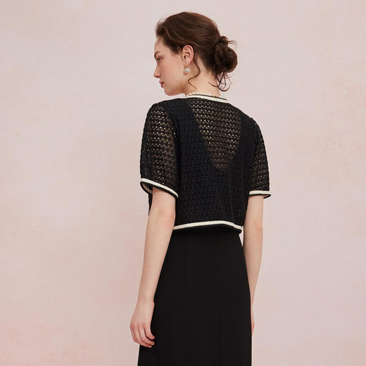 QF101斯尔丽2025夏季新款蕾丝外搭披肩小衫撞色边宽松百搭开衫空调衫 商品图1