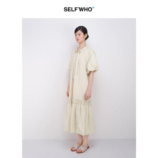 SELFWHO棉混纺绑带花苞袖连衣裙女2025夏季新款宽松显瘦鱼尾裙子 商品图0