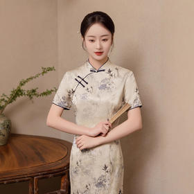 复古短袖中长改良年轻款，双层提花旗袍ZA-216