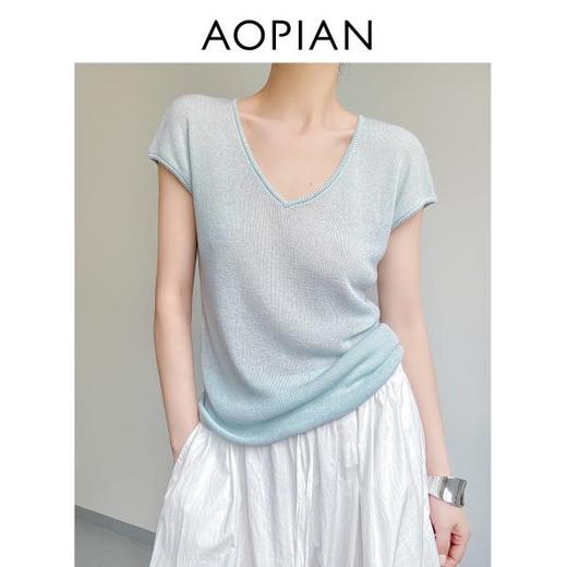 奥篇夏日降温 舒适凉感天丝亚麻V领针织T 商品图4