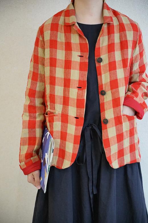 (5折) AEQUAMENTE 圆弧下摆格纹夹克短外套 商品图7