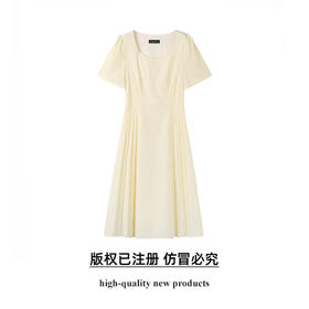 奢姿大码女装2025夏季气质方领设计连衣裙胖妹妹褶皱时尚简约裙子9952802068