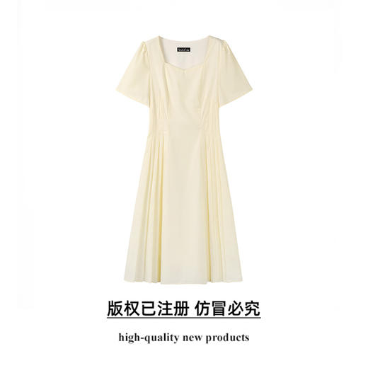 奢姿大码女装2025夏季气质方领设计连衣裙胖妹妹褶皱时尚简约裙子9952802068 商品图0