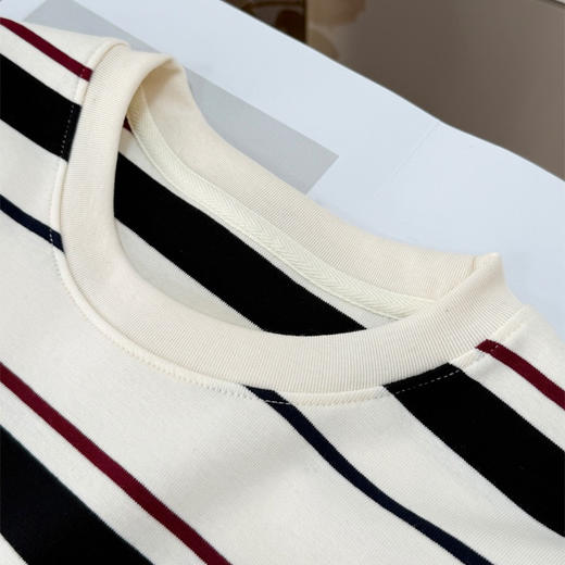 【有货 拍下改价】IC之禾 极简黑白条纹撞色百搭 圆领棉弹螺纹撞色短袖T恤 商品图14