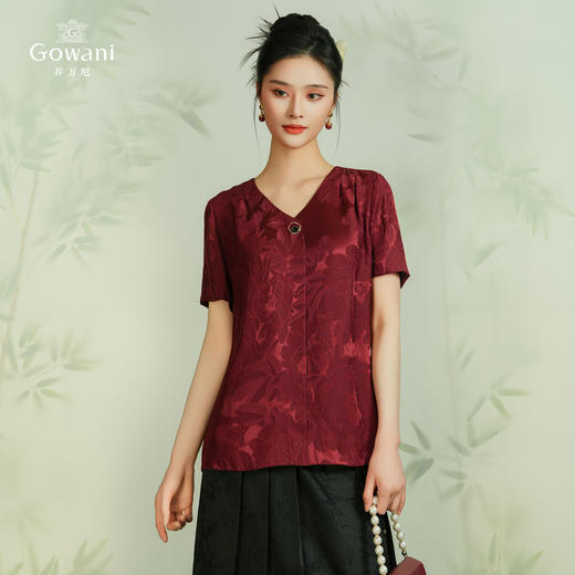 乔万尼夏季新款重磅真丝衬衫暗纹印花中式EI2C732 商品图1