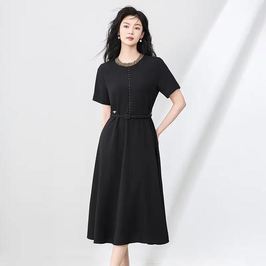 【高货wl】全新升级【铂金会员330/天猫449/差价119】(01252) 洛诗琳春夏款轻奢高级感优雅气质钉珠圆领收腰显瘦连衣裙 商品图2