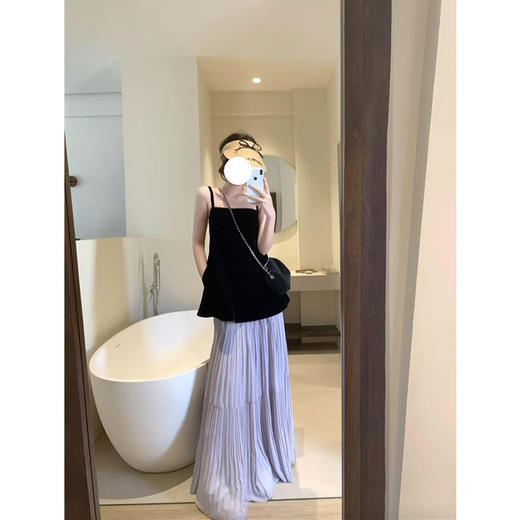 夏季雪纺紫色半身裙女中长款宽松显瘦a字百褶裙垂感温柔风长裙子 商品图2