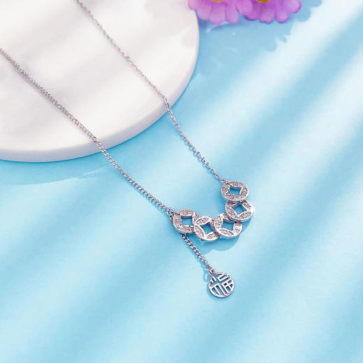 【限时8.8折】【线上铂金馆】PT950 #招财纳福 #复古风 【国际铂金协会】铂金实心招财铜钱造型金币五帝币圆满福牌流苏调节套链(BTL00273)预售产品下单后不退款不退货不换货不补差价) 商品图1