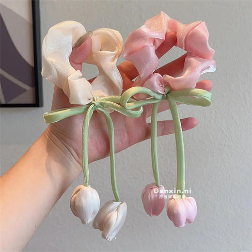 （满两件包邮）新款春夏郁金香大肠发圈甜美少女飘带头绳清新网纱皮筋女发饰 商品图2