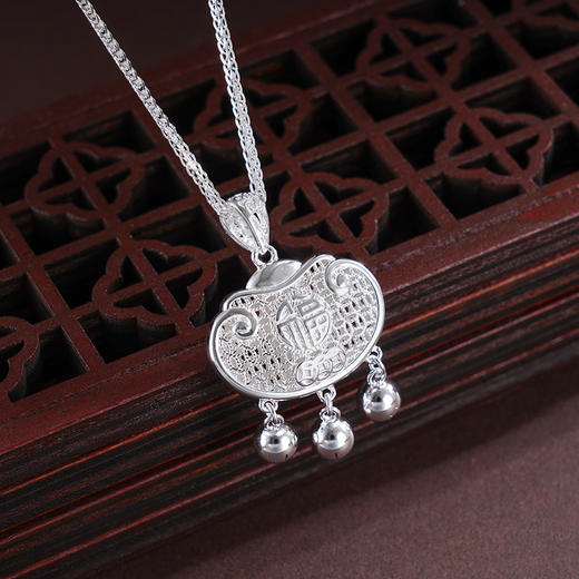 子佩集S999银【福财双全】套链【YZTL0515】纯银花丝锁项链2504 商品图2