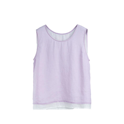绽放旅行女装223朵/马卡龙背心高支砂洗苎麻双层假两件撞色吊带衫 商品图4