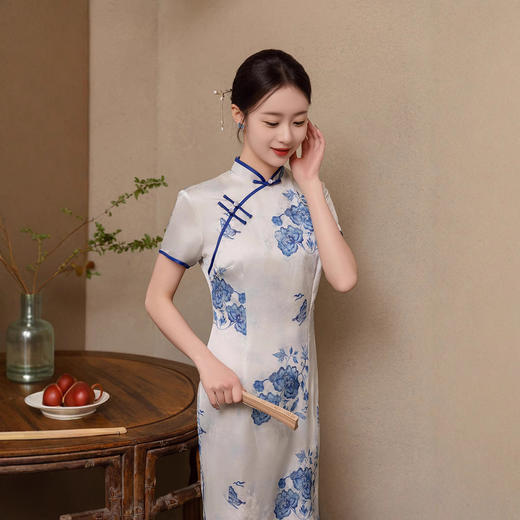 青花瓷中式，长款改良旗袍ZA-82309 商品图0