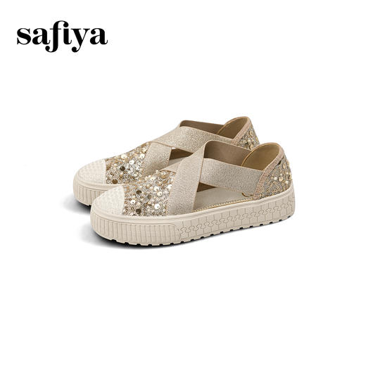 预售7天|Safiya/索菲娅2025仙女风亮片珍珠透气厚底百搭时尚休闲渔夫鞋SFD3112406 商品图7