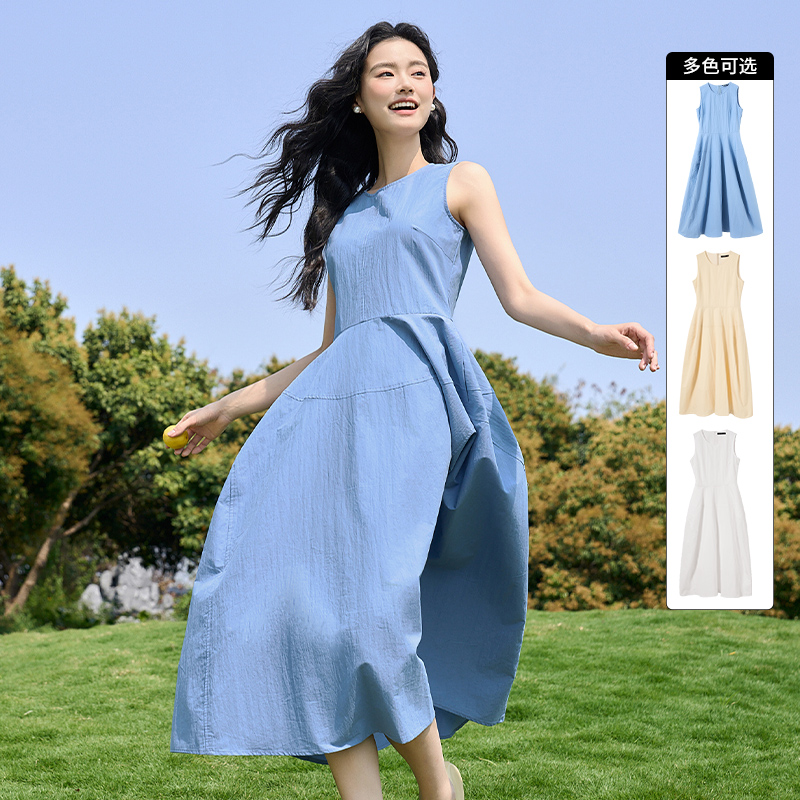 【限时秒杀】法式浪漫简约大气背心花苞裙女夏季收腰无袖连衣裙V0051076
