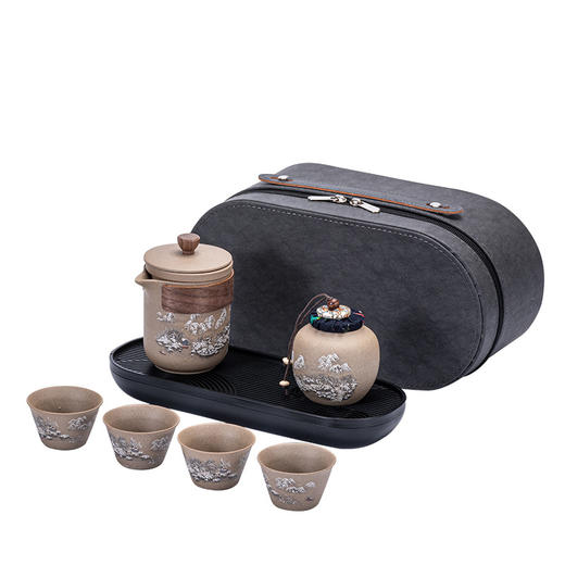 【粗陶快客杯】一壶三杯旅行茶具套装 便携式户外露营泡茶送长辈朋友礼品 外出携带方便 商品图4