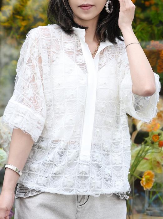 TYNVIE V领和服袖透视上衣-流苏蕾丝 商品图5