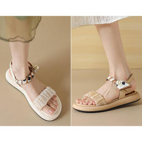 百搭网纱丝带凉鞋女款2025新款爆款一字带软底2.5CM