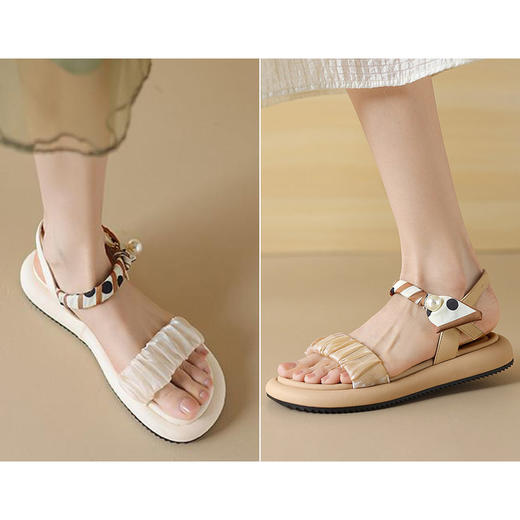 百搭网纱丝带凉鞋女款2025新款爆款一字带软底2.5CM 商品图0