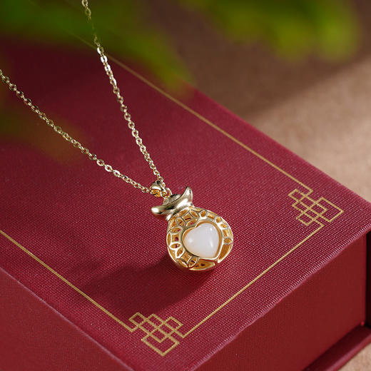 子佩集S925银【纳福随心】套链【AS0052618】纯银和田玉钱袋福袋镀金项链2504 商品图2