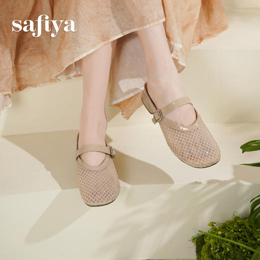 预售7天|Safiya/索菲娅2025时尚水钻网纱透气休闲包头一脚蹬穆勒拖SFD2110402 商品图5