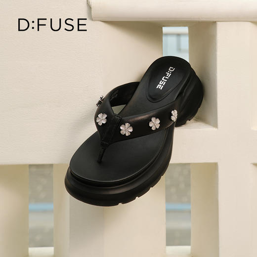 Dfuse迪芙斯2025夏季新款百搭休闲凉拖花钻扣厚底百搭人字拖鞋女鞋DFD2110111 商品图4