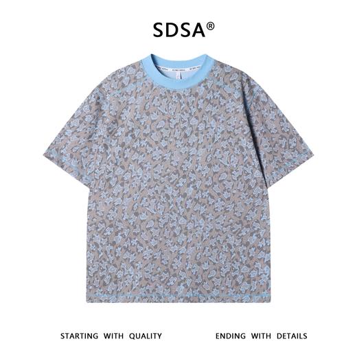 T3300夏季高级感新款美式抽象撞色割破圆领短袖T恤百搭潮流套头上衣 商品图1