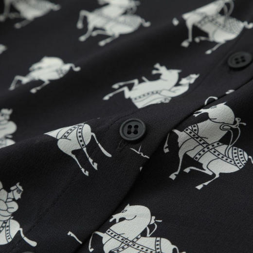 洛诗琳10036气质撞色印花上衣2025新款时尚真丝印花衬衫0623 商品图4