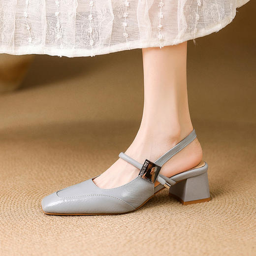 【预售5天】包头凉鞋女新款夏季法式方头一字带粗跟玛丽珍鞋后空浅口单鞋SLLK&sl-7921 商品图1