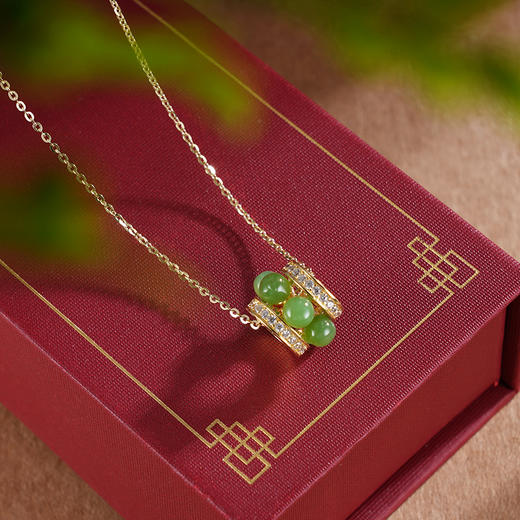 子佩集S925银【春安常随】套链【AS0036418】纯银和田碧玉转运珠镀金项链2504 商品图2