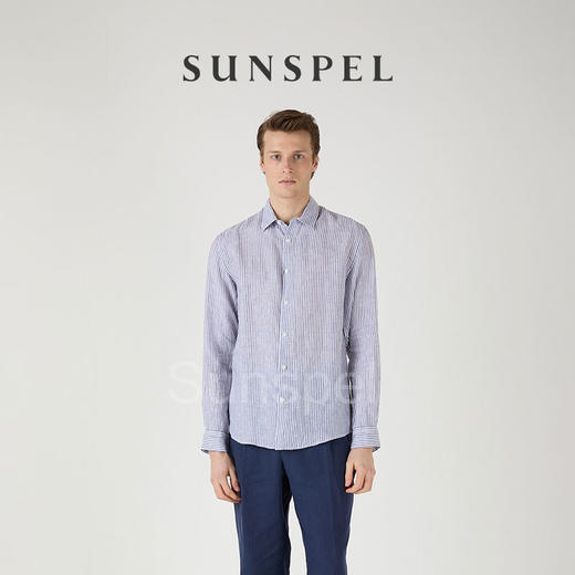 【亚麻系列】SUNSPEL男士经典款细条纹亚麻长袖衬衫 商品图0