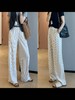 老钱风竖纹清爽亚麻抗皱阔腿裤拼色高腰显瘦直筒长裤 商品缩略图10