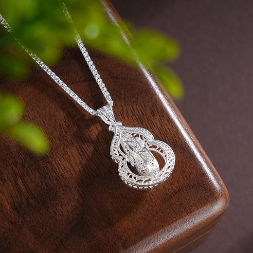 子佩集S990银【福泽妙喜】套链【MX014】纯银花丝葫芦可转动项链2504 商品图2