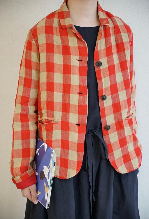 (5折) AEQUAMENTE 圆弧下摆格纹夹克短外套 商品图6