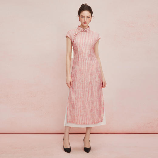 QF827斯尔丽25新款改良式旗袍提花工艺飘逸下摆插片A型显瘦浪漫连衣裙 商品图3