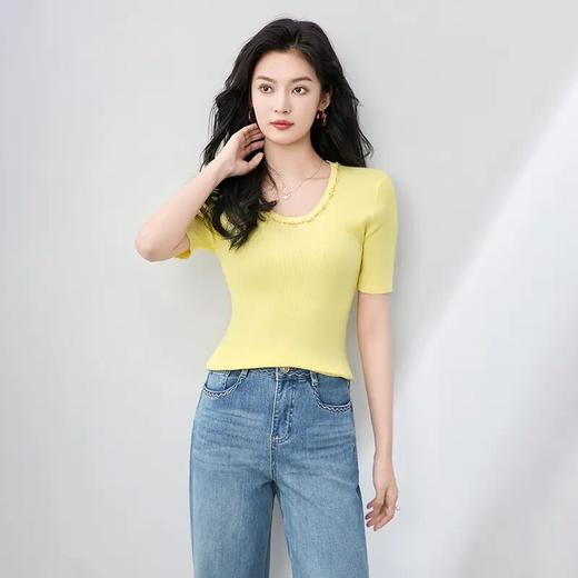 【高货wl】全新升级【铂金会员183/天猫249/差价66】(01751) 洛诗琳设计感重工圆领钉珠天丝钩花针织衫时尚显瘦上衣 商品图2