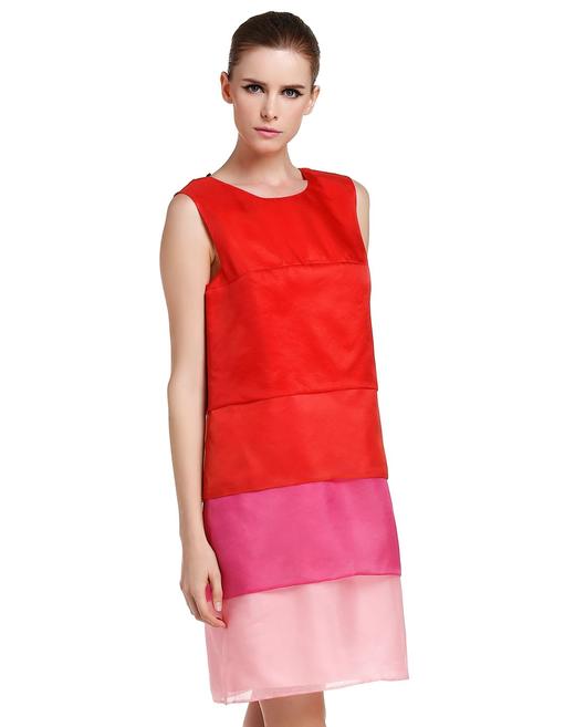 4894415326932 JOAN&DAVID  大红/粉红色时尚清新层次无袖连衣裙 商品图2