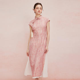 QF827斯尔丽25新款改良式旗袍提花工艺飘逸下摆插片A型显瘦浪漫连衣裙