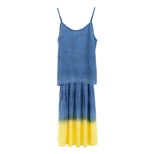 绽放旅行女装第238-239朵/纯亚麻印染可调节吊带松紧捏褶半身裙子 商品图4