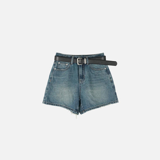 洛诗琳04748复古蓝牛仔短裤2025夏季时尚做旧高腰直筒短裤25371 商品图2