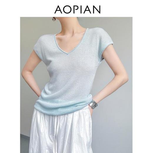 奥篇夏日降温 舒适凉感天丝亚麻V领针织T 商品图2