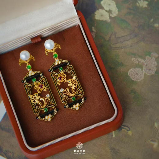 龢盒原创 一莲一锦，一世清欢 银镶翡翠珍珠耳坠 商品图1